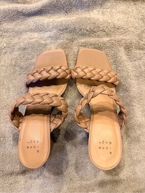 A New Day Braided Double-Strap Slide Sandals in Beige